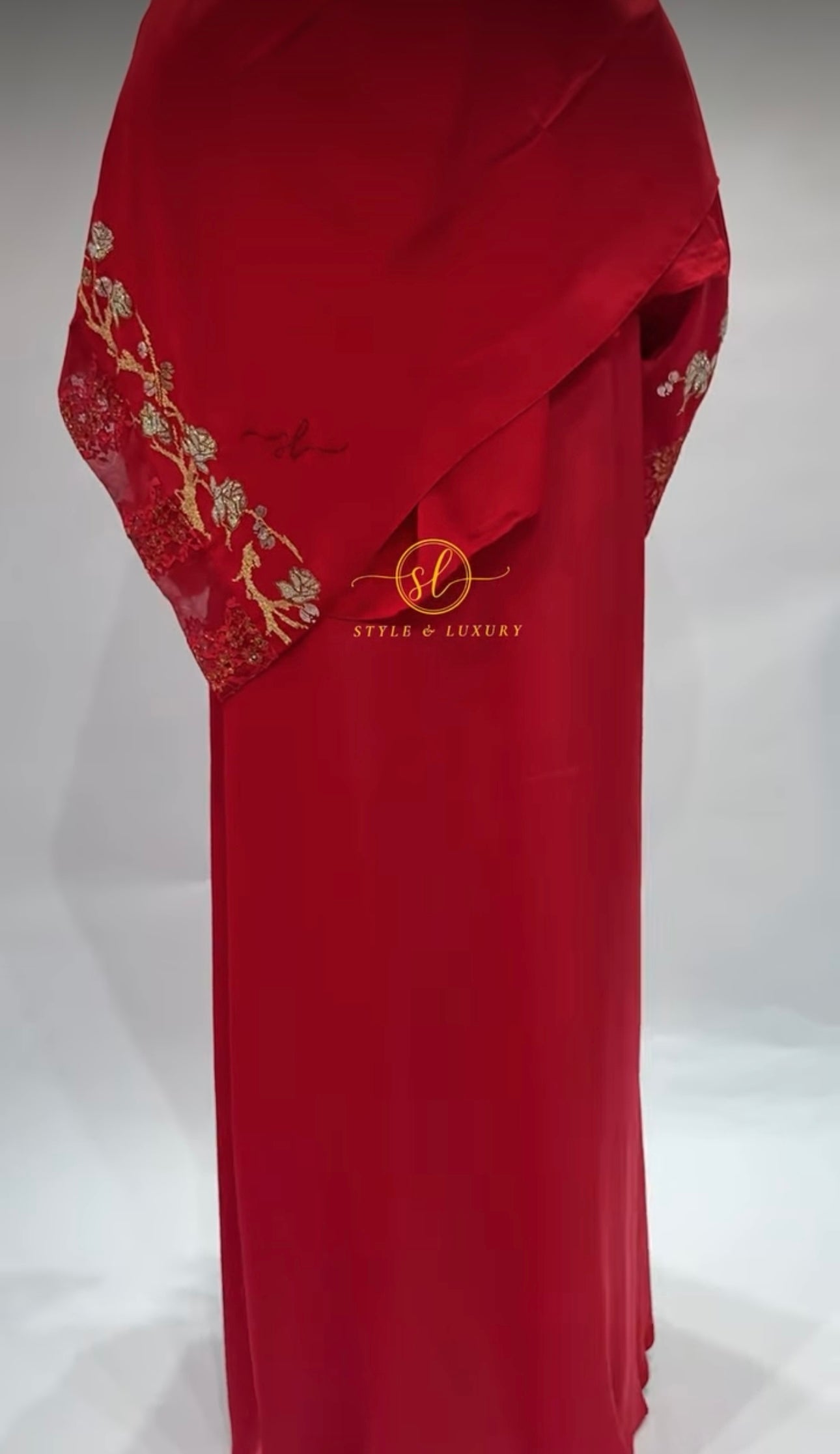 Red Bloom Abaya Set