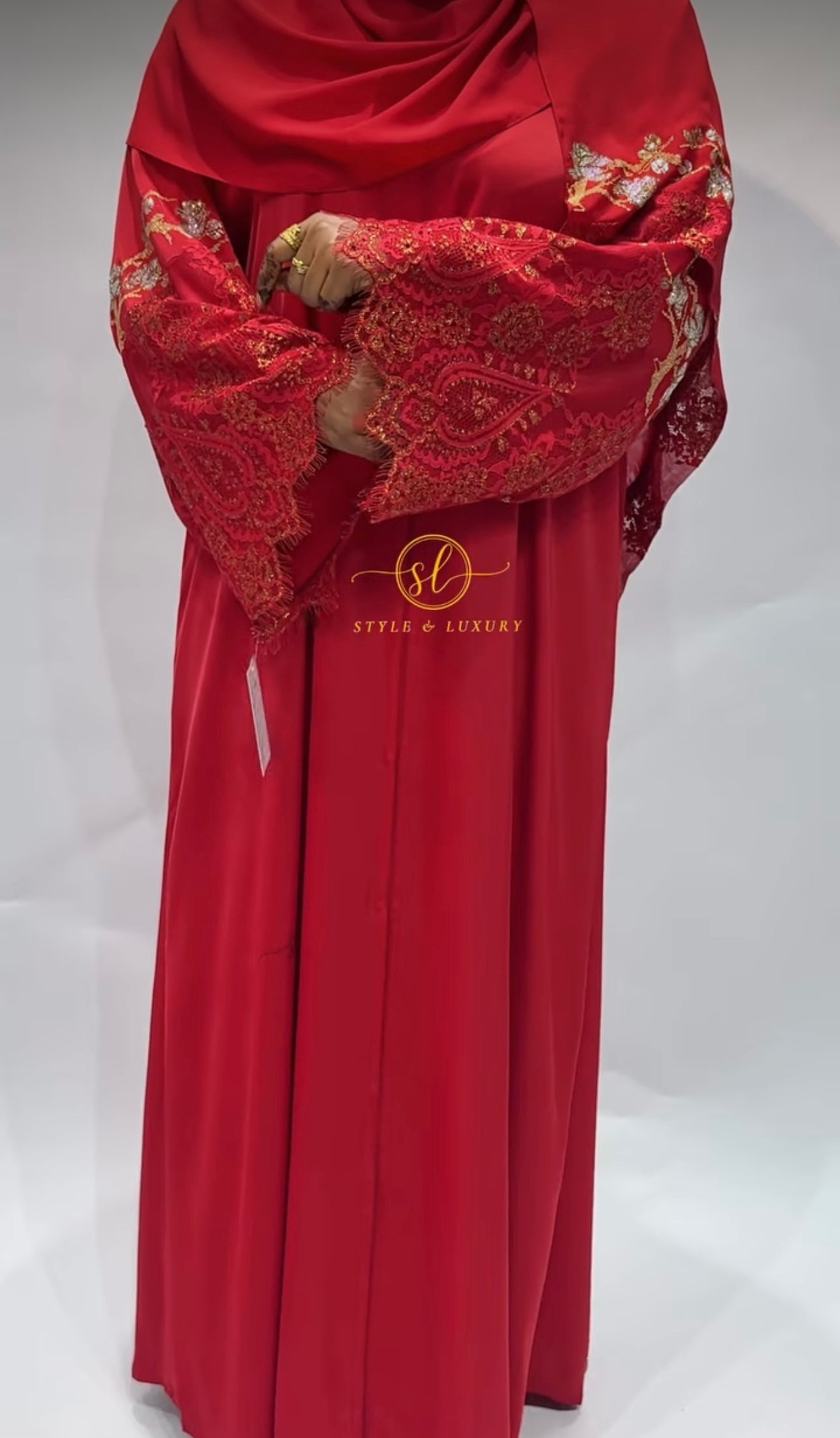 Red Bloom Abaya Set