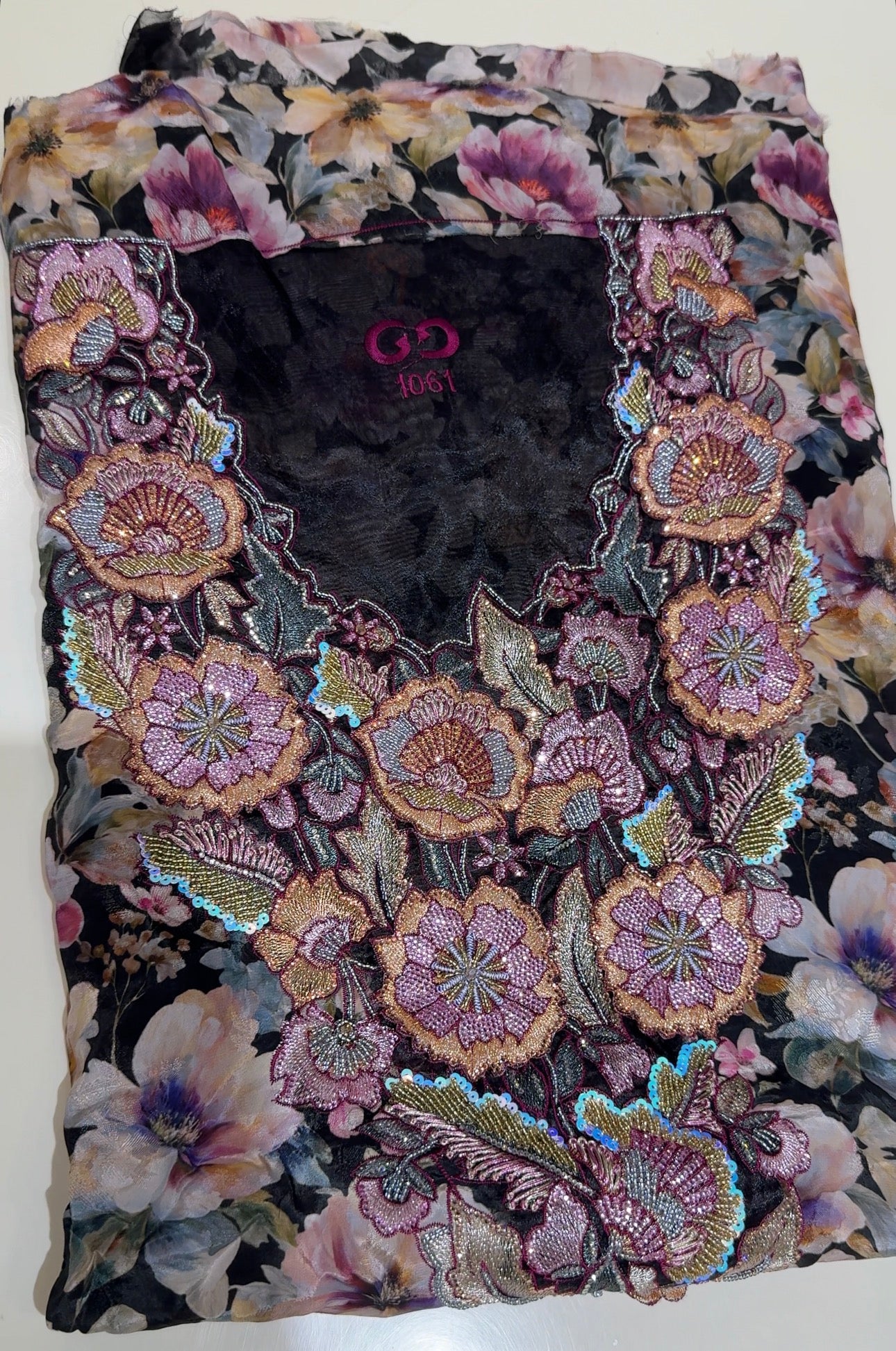 Midnight Blush Floral Embellished Mukhawar – Unstitched