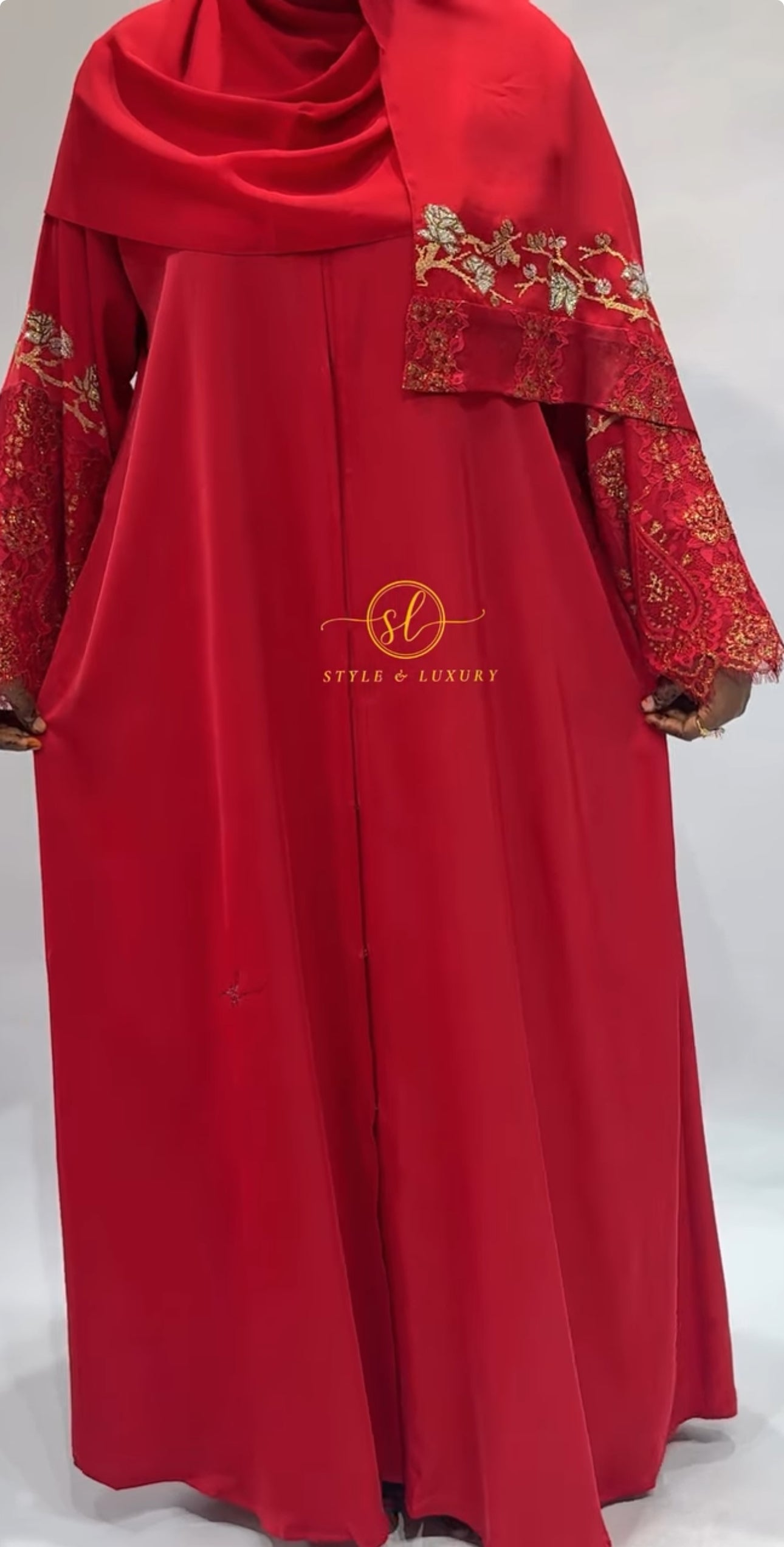 Red Bloom Abaya Set