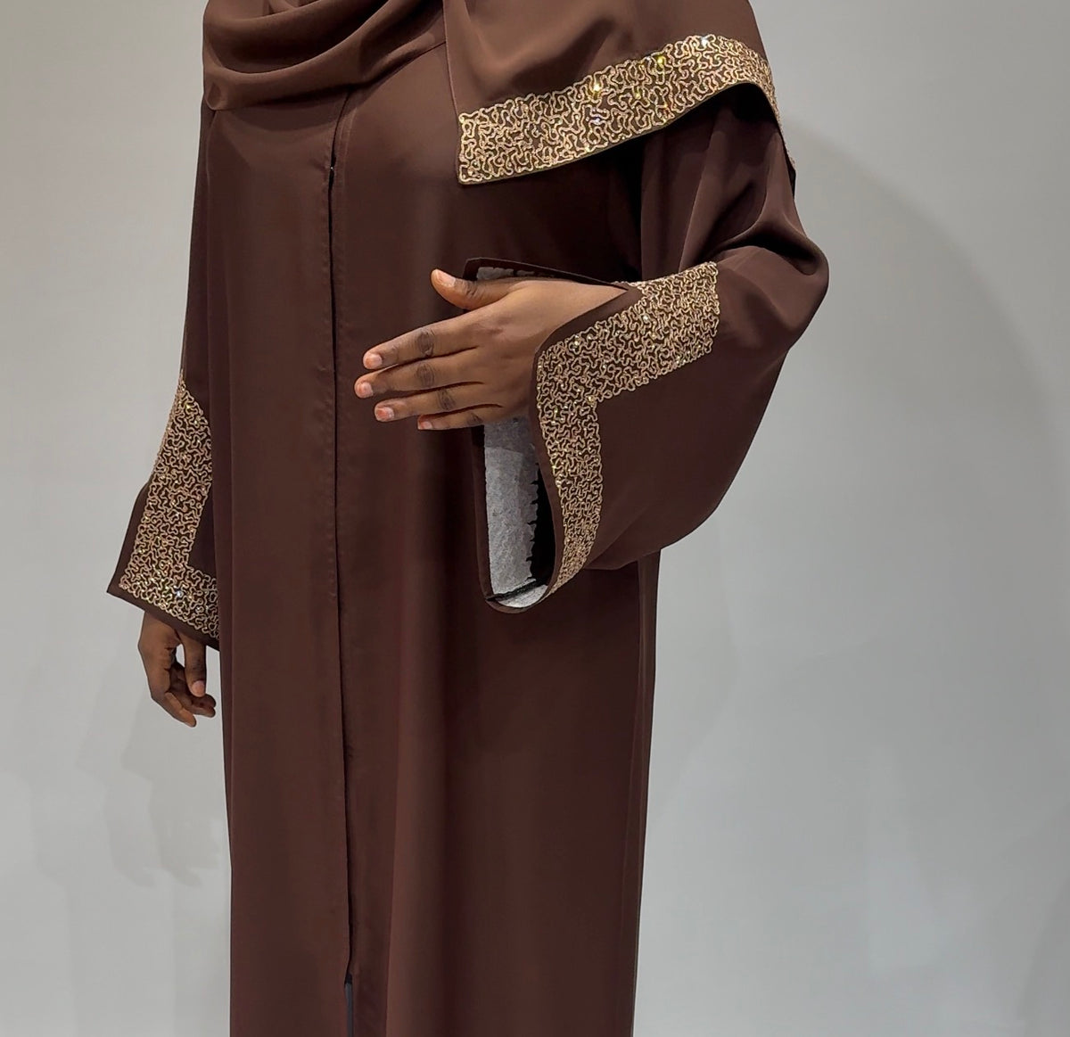 Cocoa Gold Embroidery Abaya
