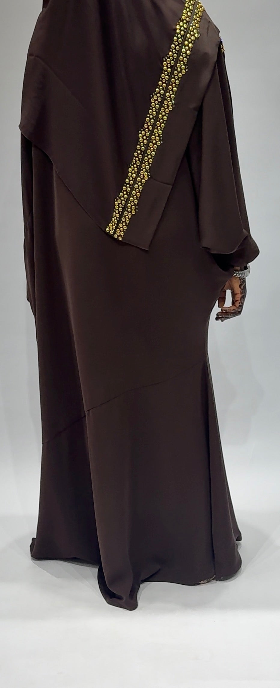 Coffee Brown Gold Studded Abaya