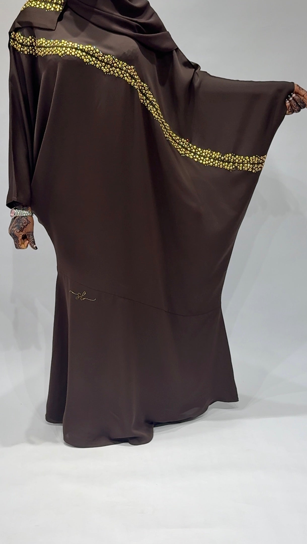 Coffee Brown Gold Studded Abaya