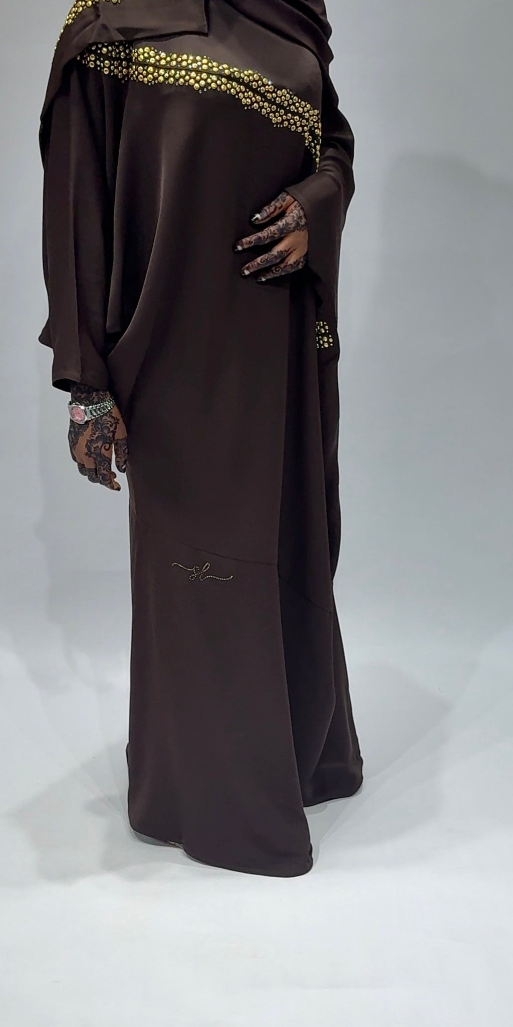 Coffee Brown Gold Studded Abaya