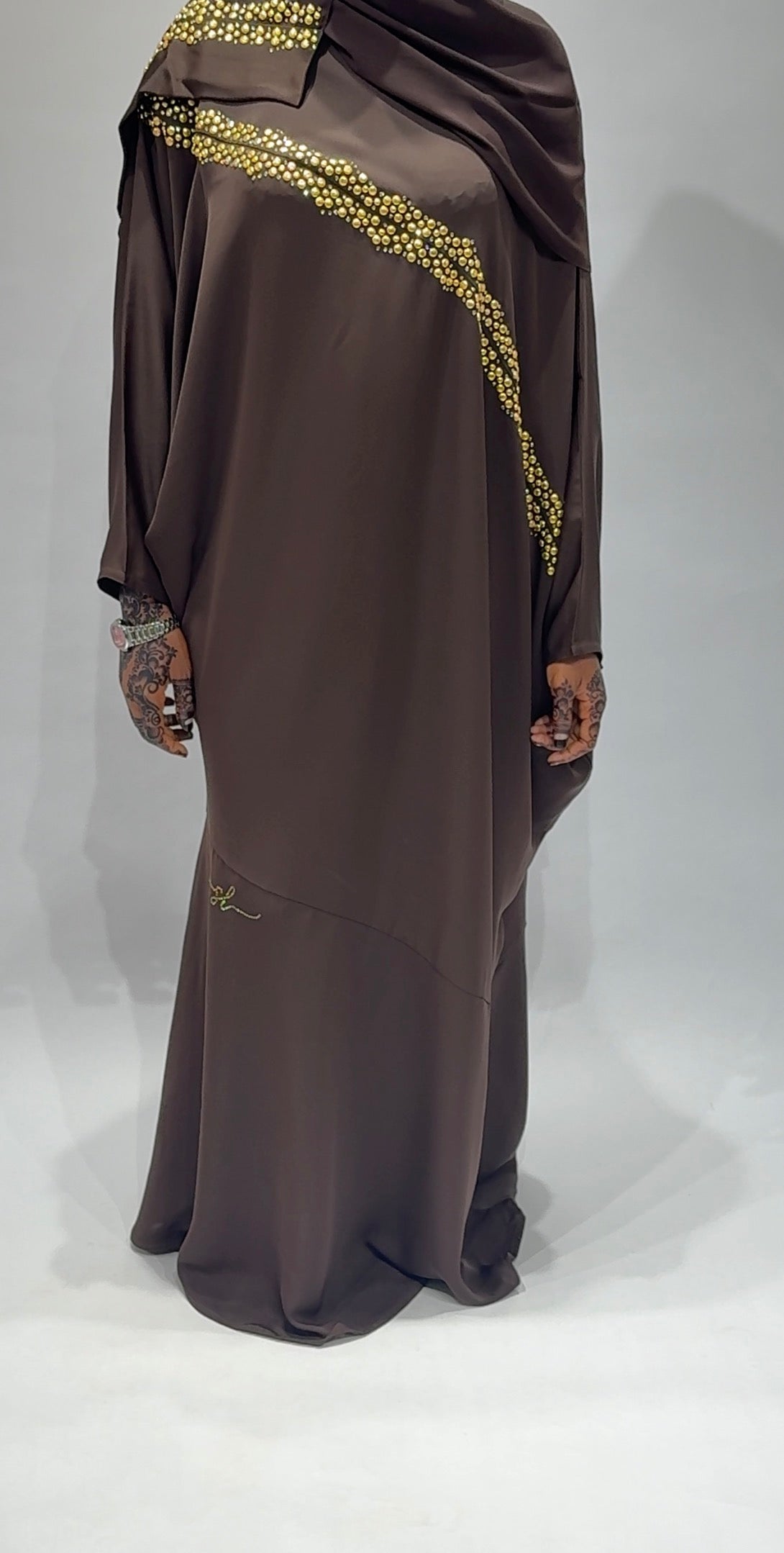 Coffee Brown Gold Studded Abaya