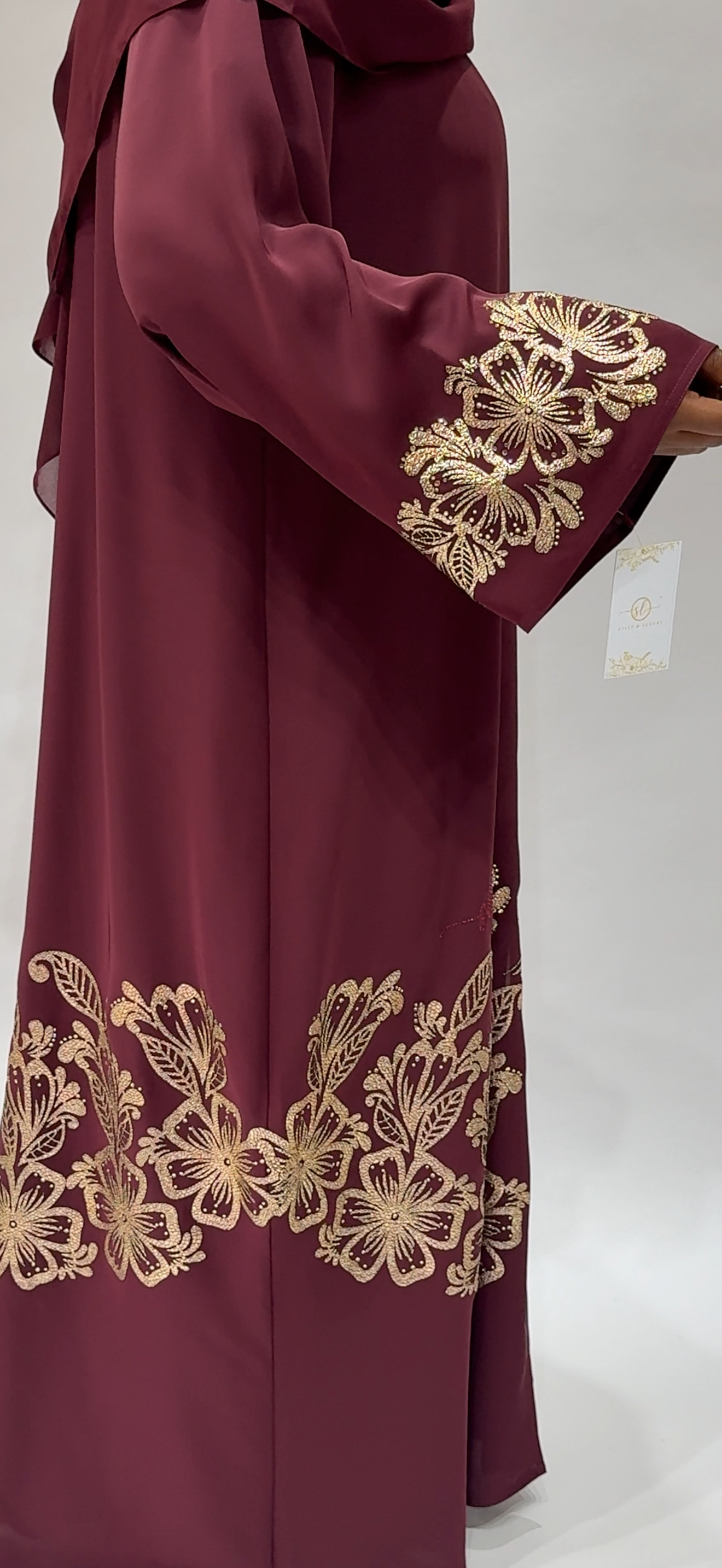 Maroon Abaya with Design& Matching Hijab Exclusive-Abaya