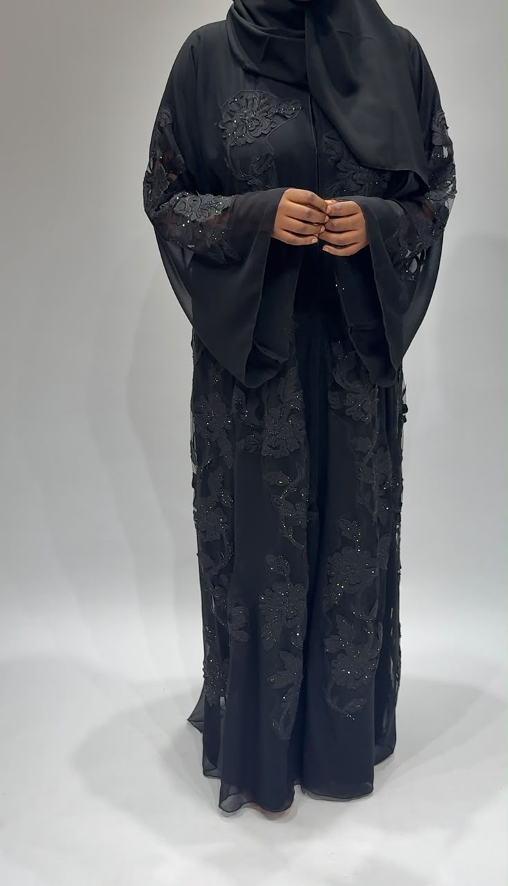 Noir transparent Embellished Abaya