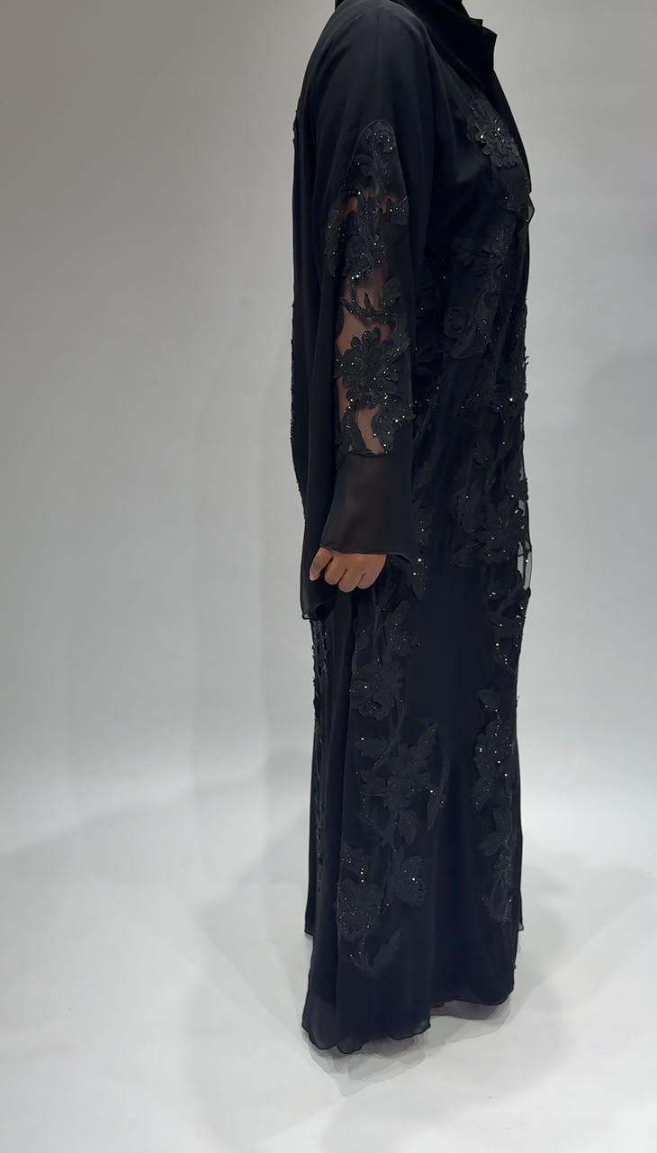 Noir transparent Embellished Abaya