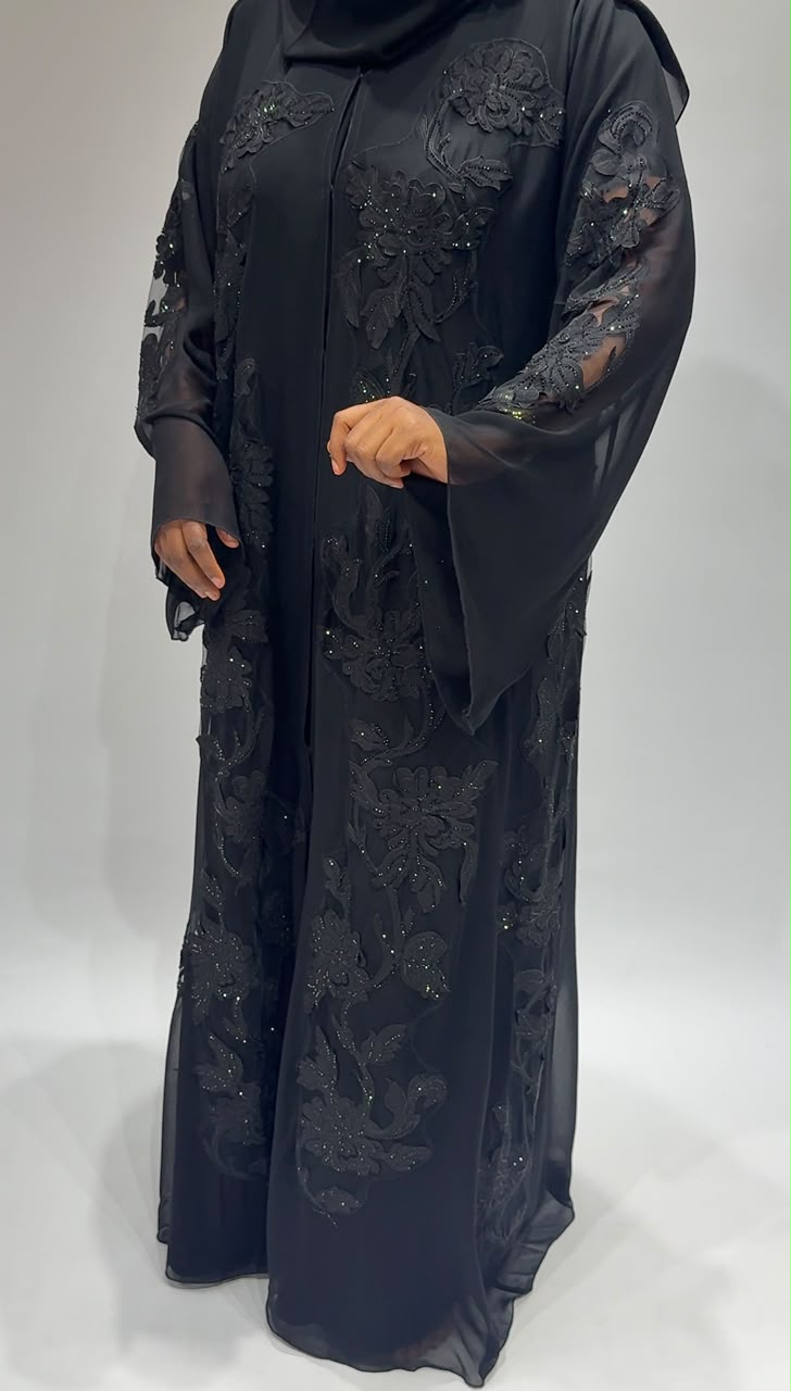 Noir transparent Embellished Abaya