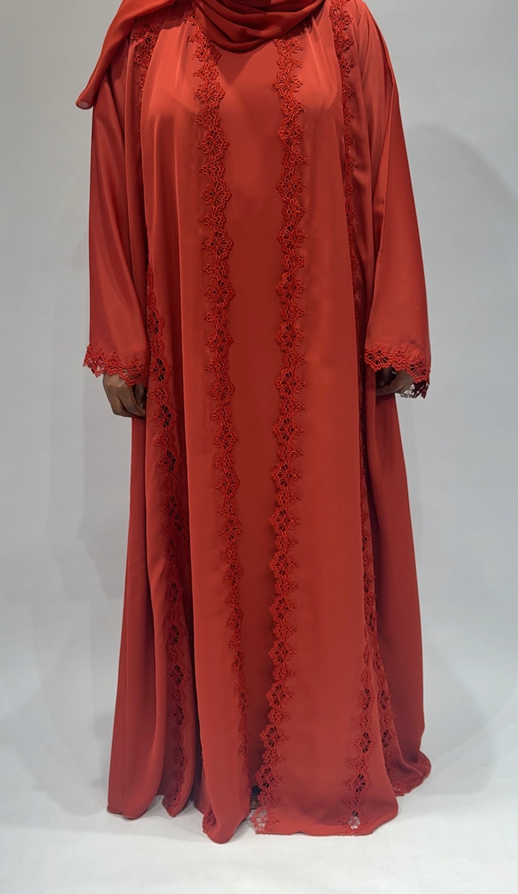 Coral Rose Lace Elegance Abaya