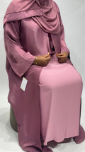 3-Piece Mauve Satin Organza Open Abaya Set