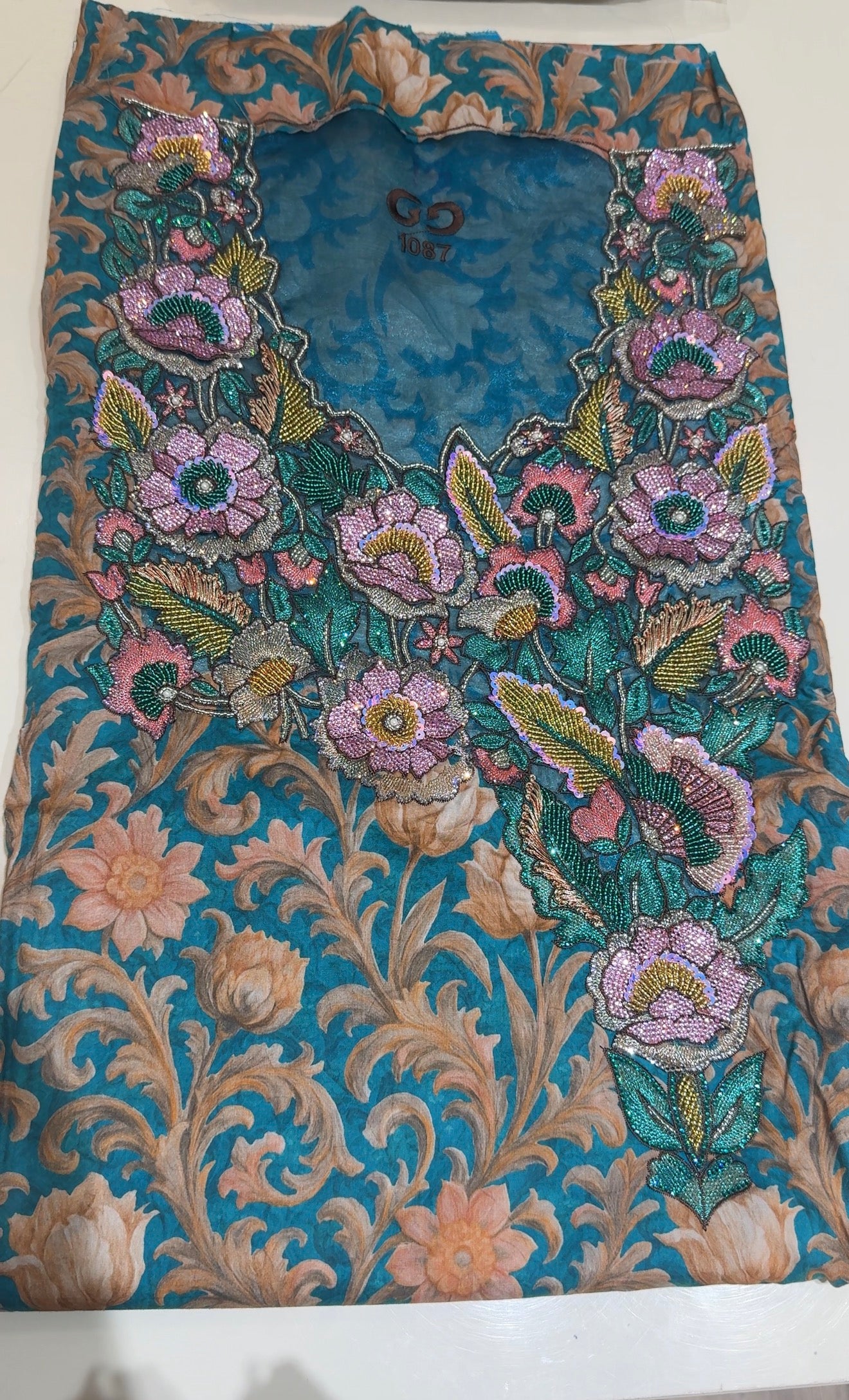 Embriodered teal Mukhawar-unstitched