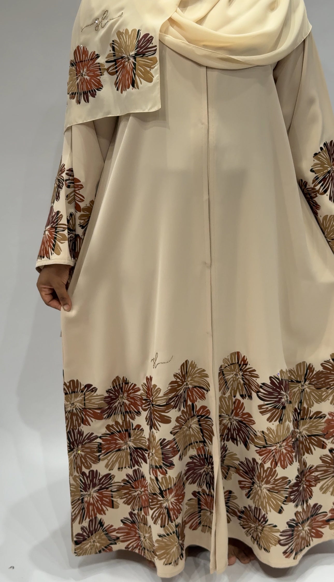 Cream Floral Embroidered Open-Front Exclusive-Abaya