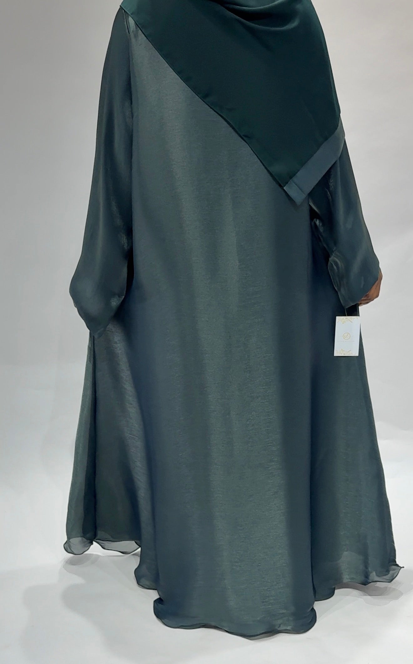 Emerald Mist Classic satin organza with inner Korean nidha fabric Abaya