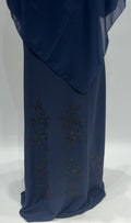 Dusty Blue Open-Front Abaya with Beaded Embroidery