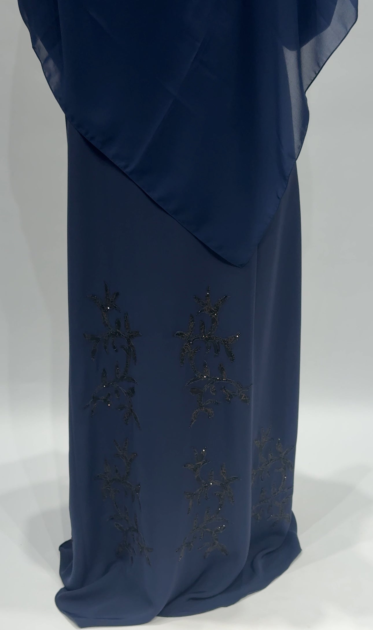 Dusty Blue Open-Front Abaya with Beaded Embroidery