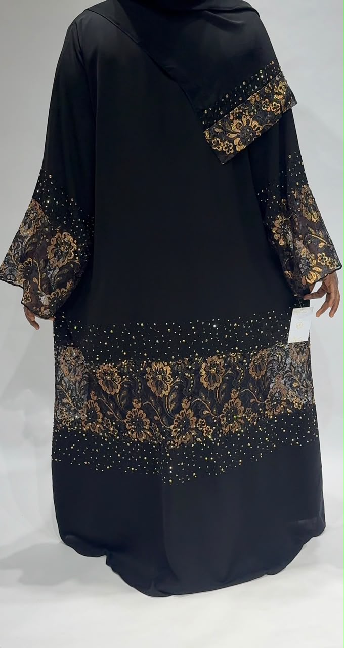 Midnight Gold lace Exclusive-Abaya