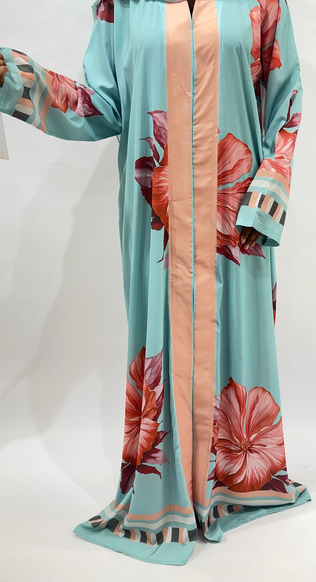 The Aqua Floral Panel Abaya
