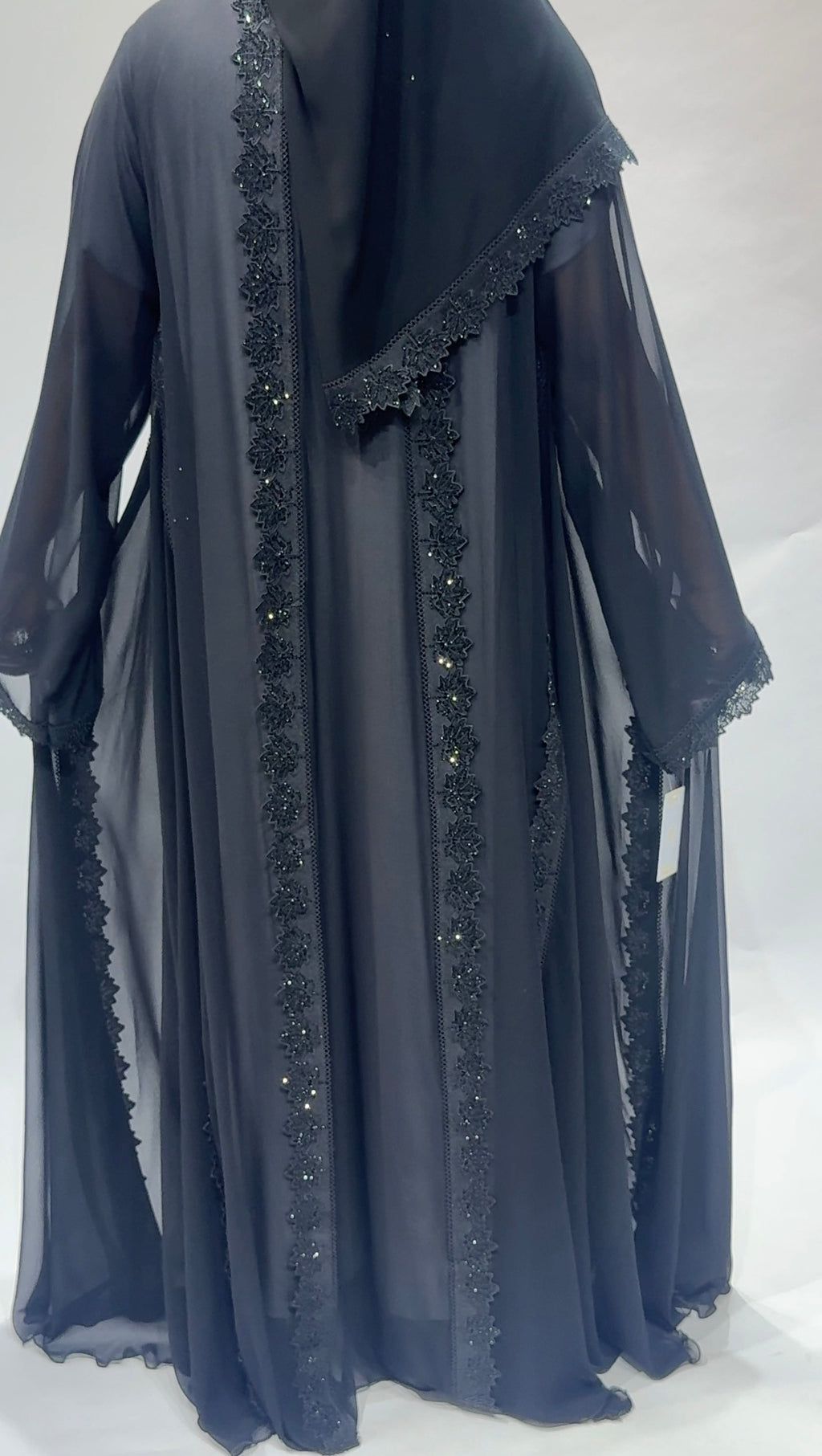 Black transparent chiffon Abaya no inner
