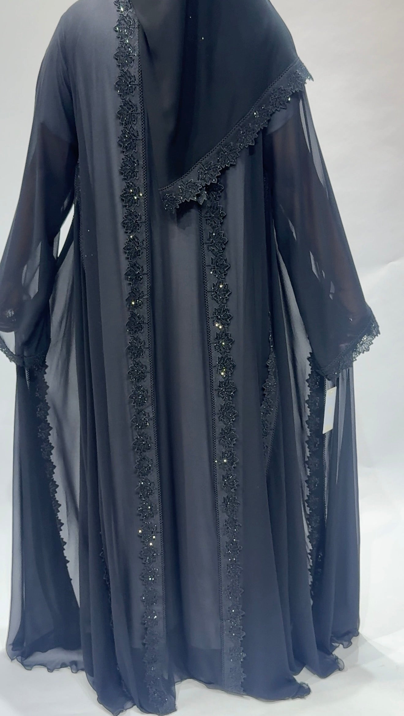 Black transparent chiffon Abaya no inner