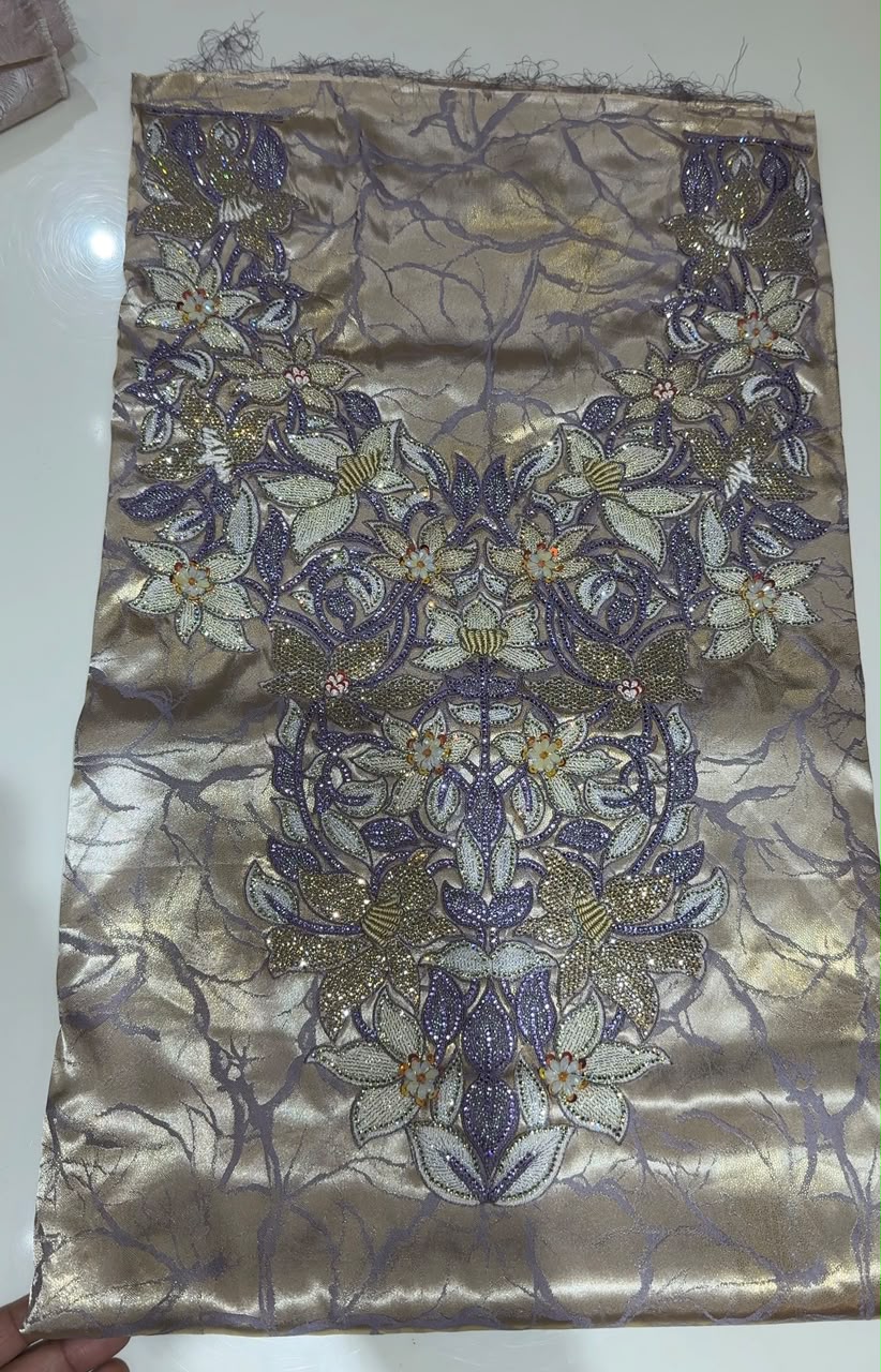 Lavender Champagne Embellished Mukhawar – Unstitched