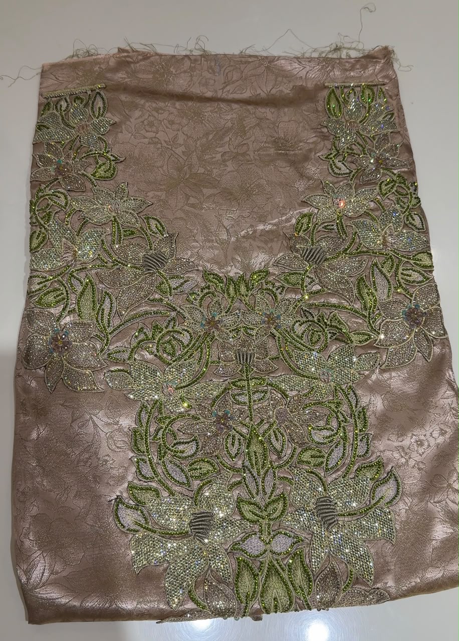 Olive Champagne Embellished Mukhawar – Unstitched