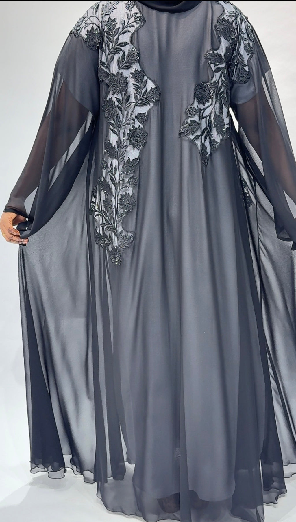 Black chiffon transparent Abaya