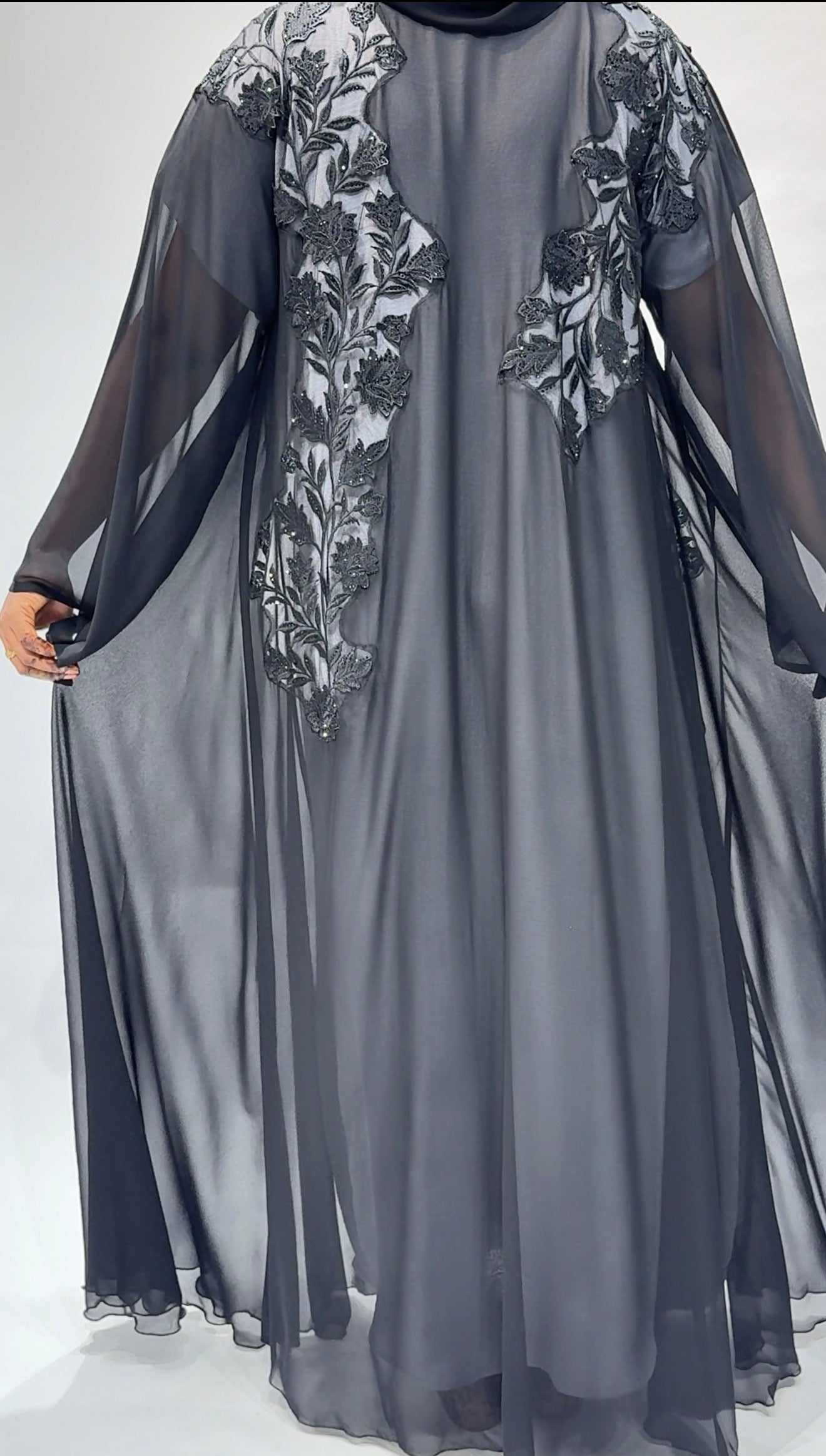Black chiffon transparent Abaya
