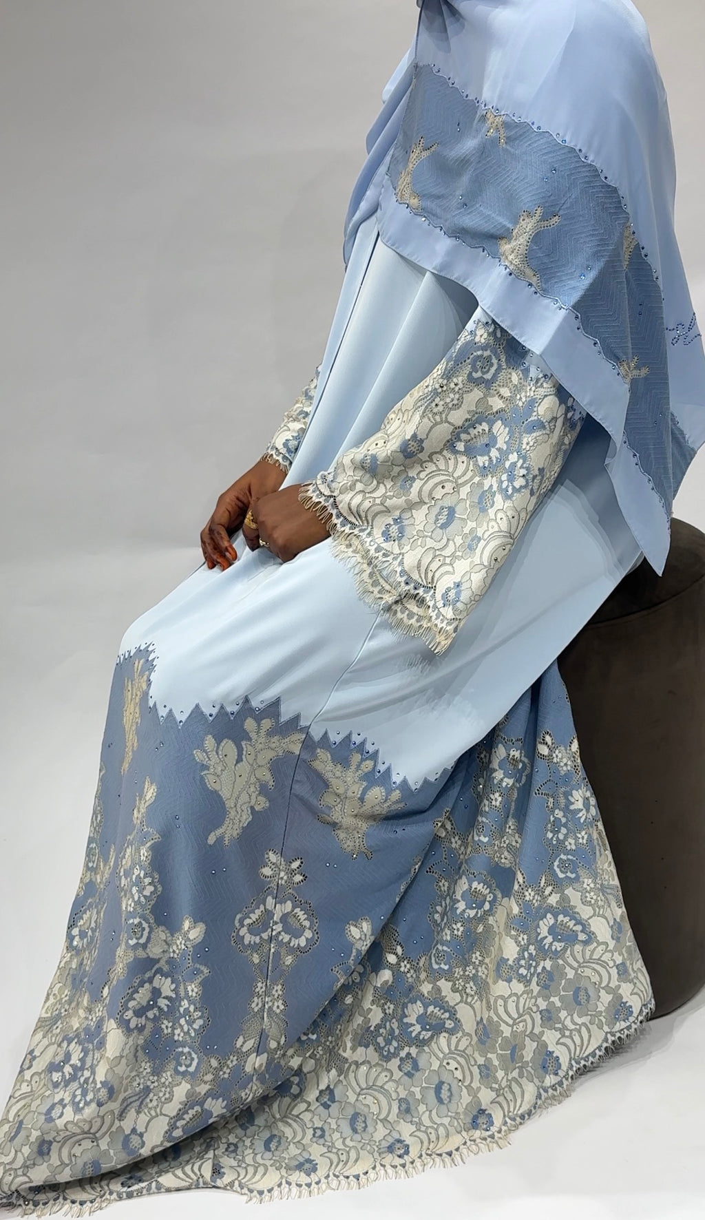 Celestial blue lace elegance Exclusive-Abaya
