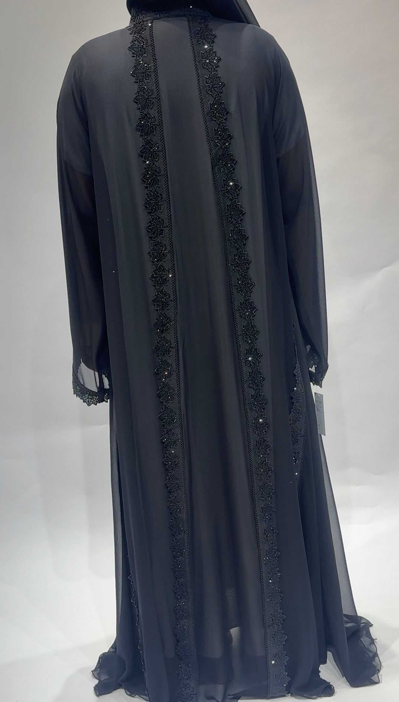 Black transparent chiffon Abaya no inner