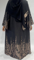 Black floral Gold border print Abaya