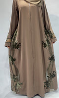Olive Bloom Embroidered Open Abaya