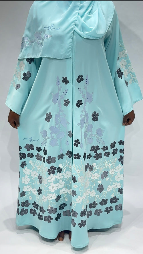 Aqua Blossom Floral Exclusive-Abaya