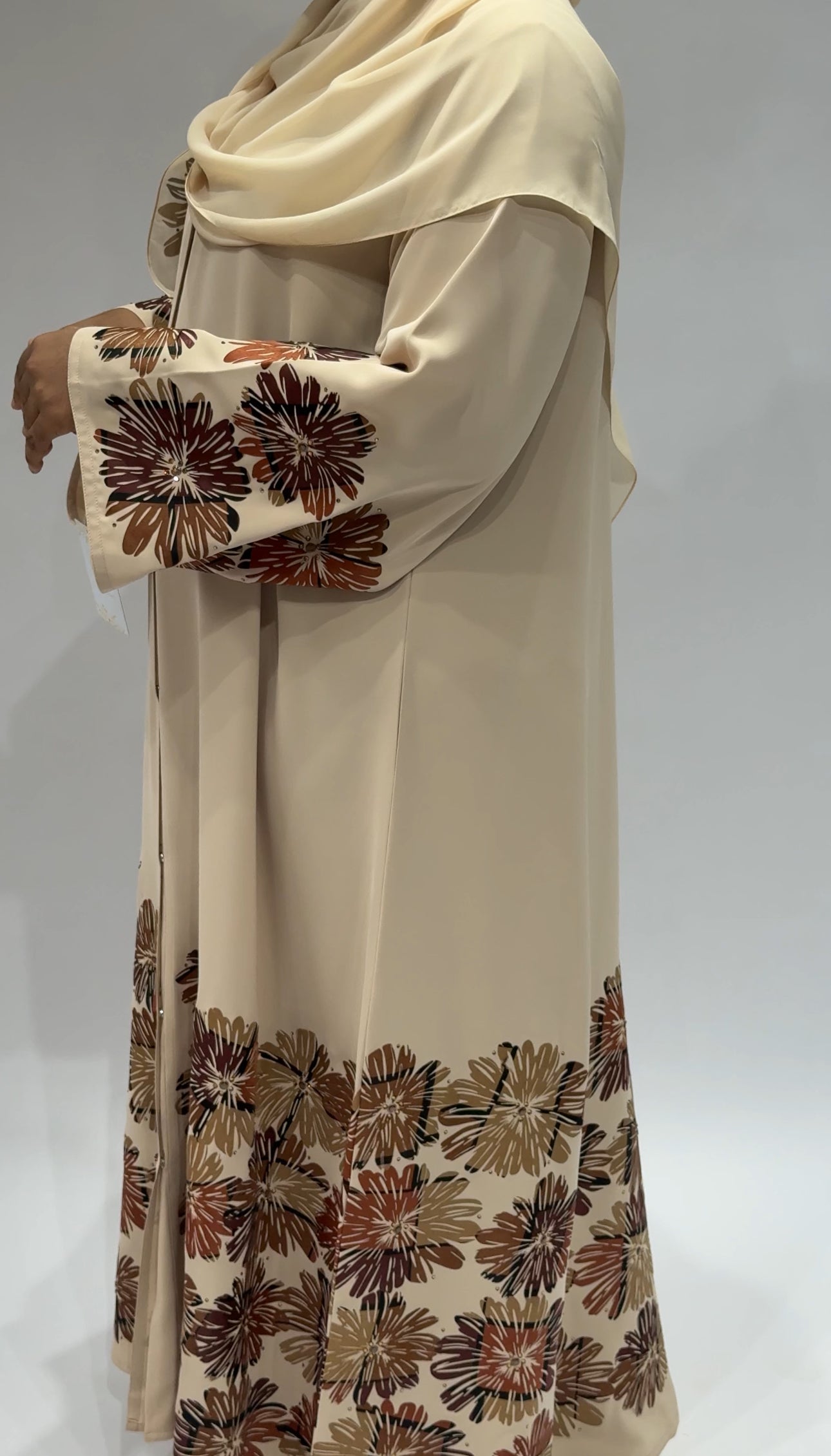 Cream Floral Embroidered Open-Front Exclusive-Abaya
