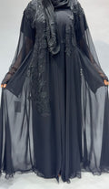 Black chiffon transparent Abaya