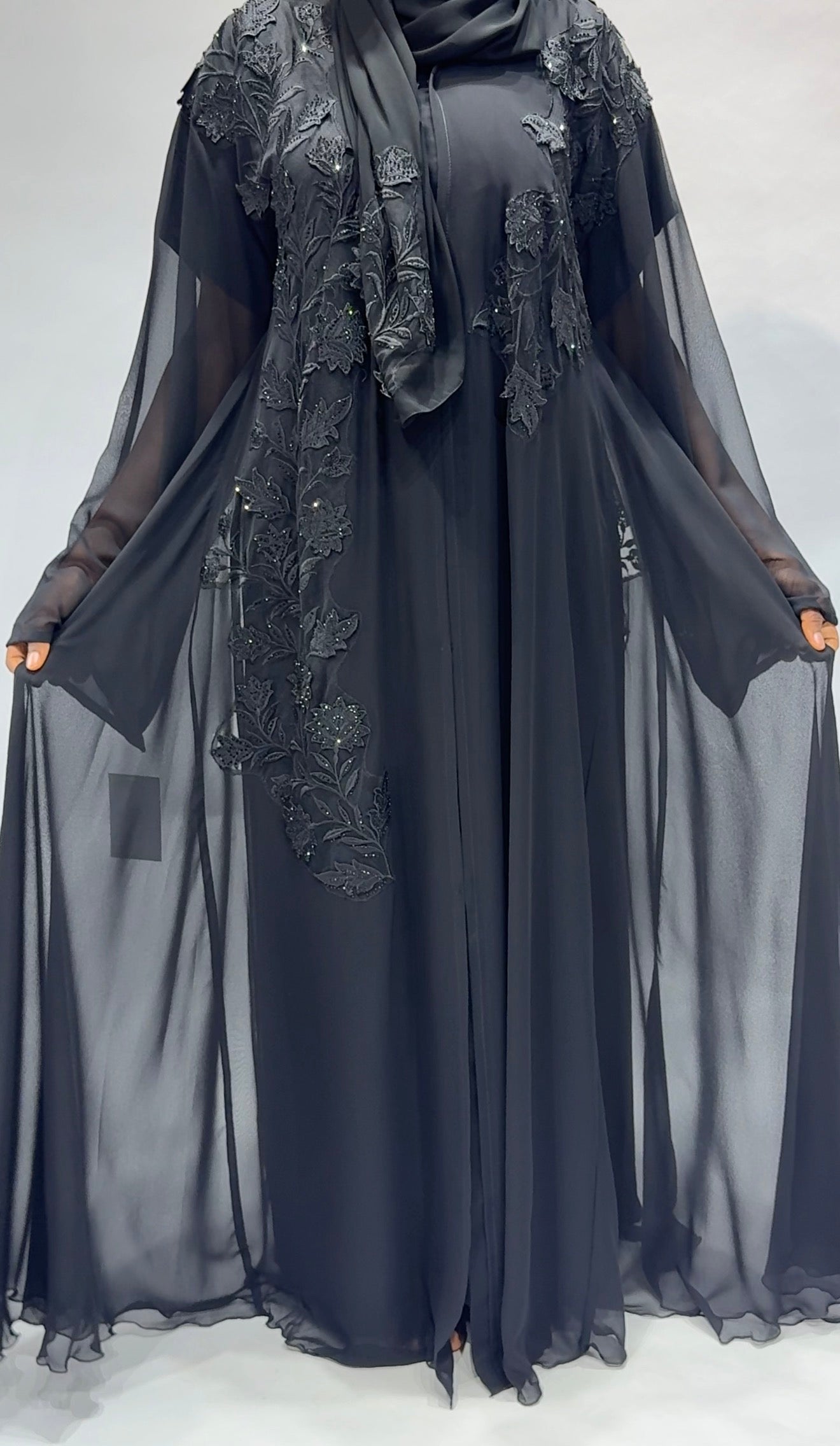 Black chiffon transparent Abaya