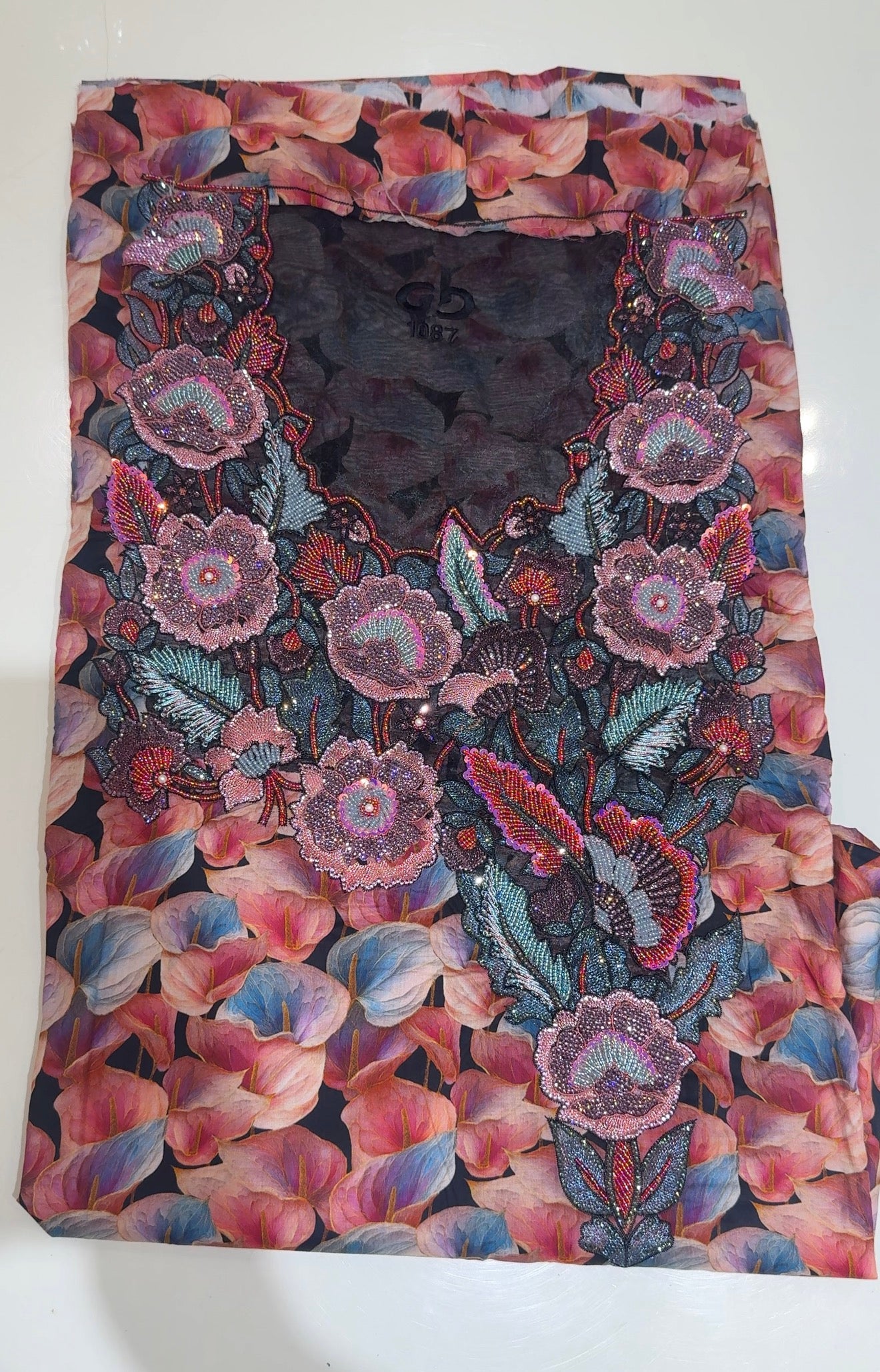 Blush pink floral embroidery Mukhawar-unstitched
