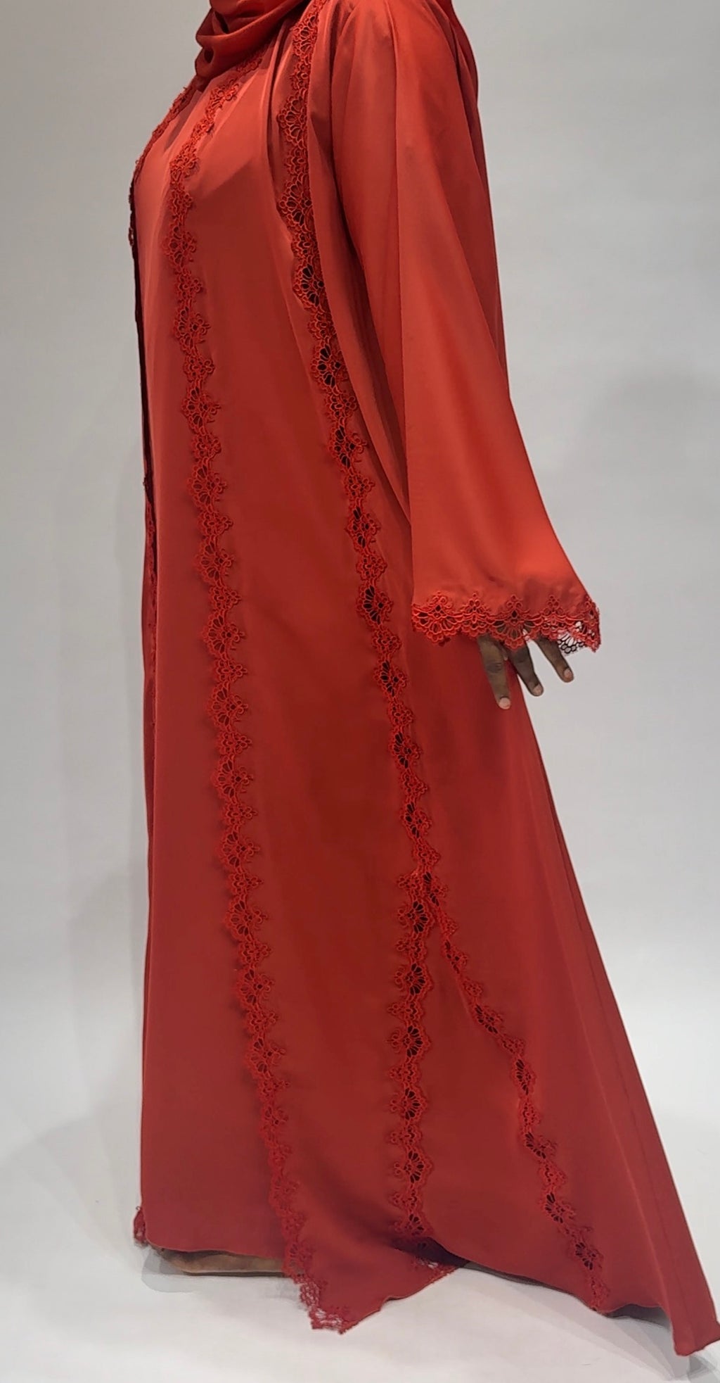 Coral Rose Lace Elegance Abaya