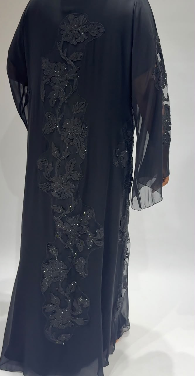Noir transparent Embellished Abaya