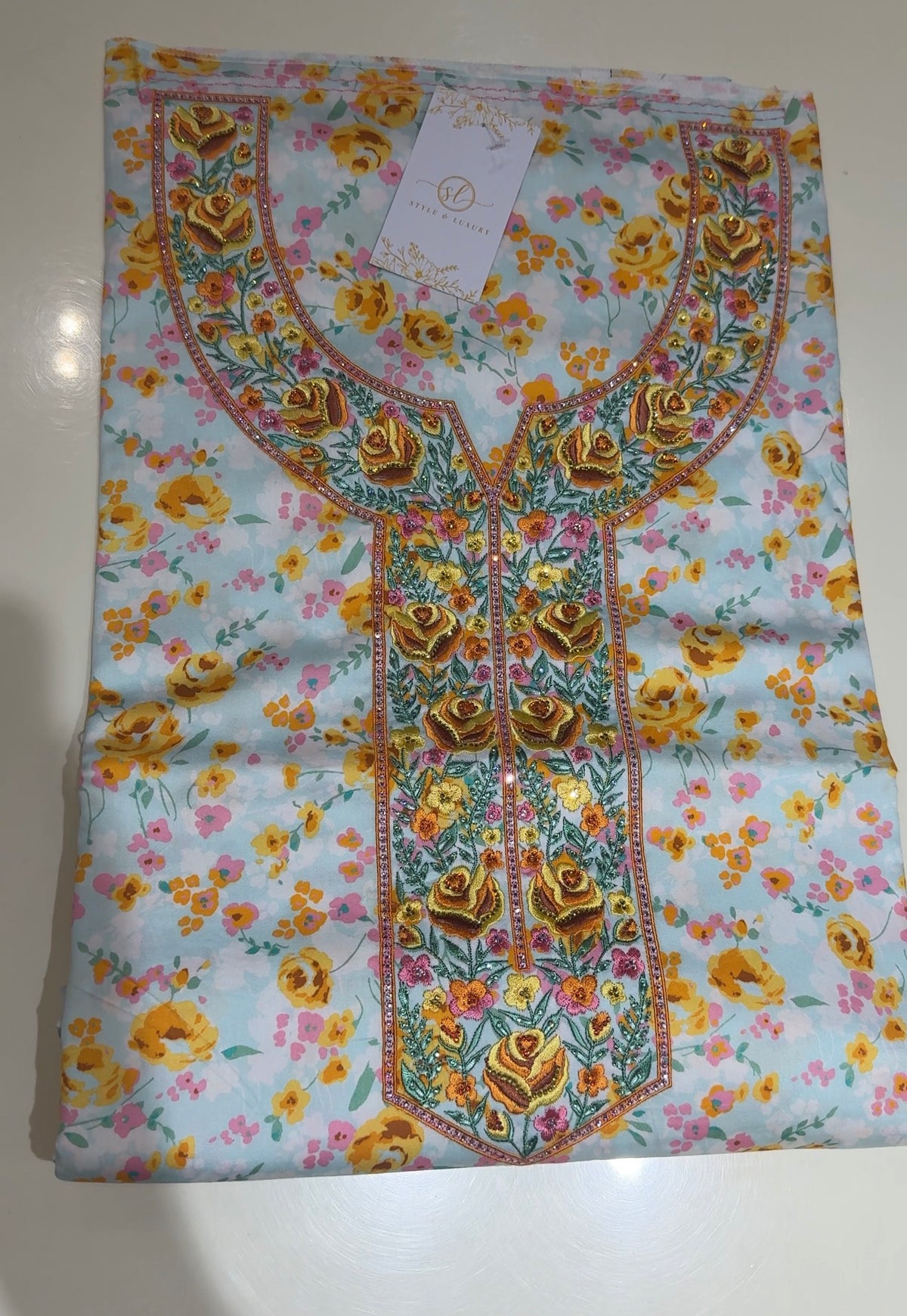 Golden rose embroidery Mukhawar-unstitched