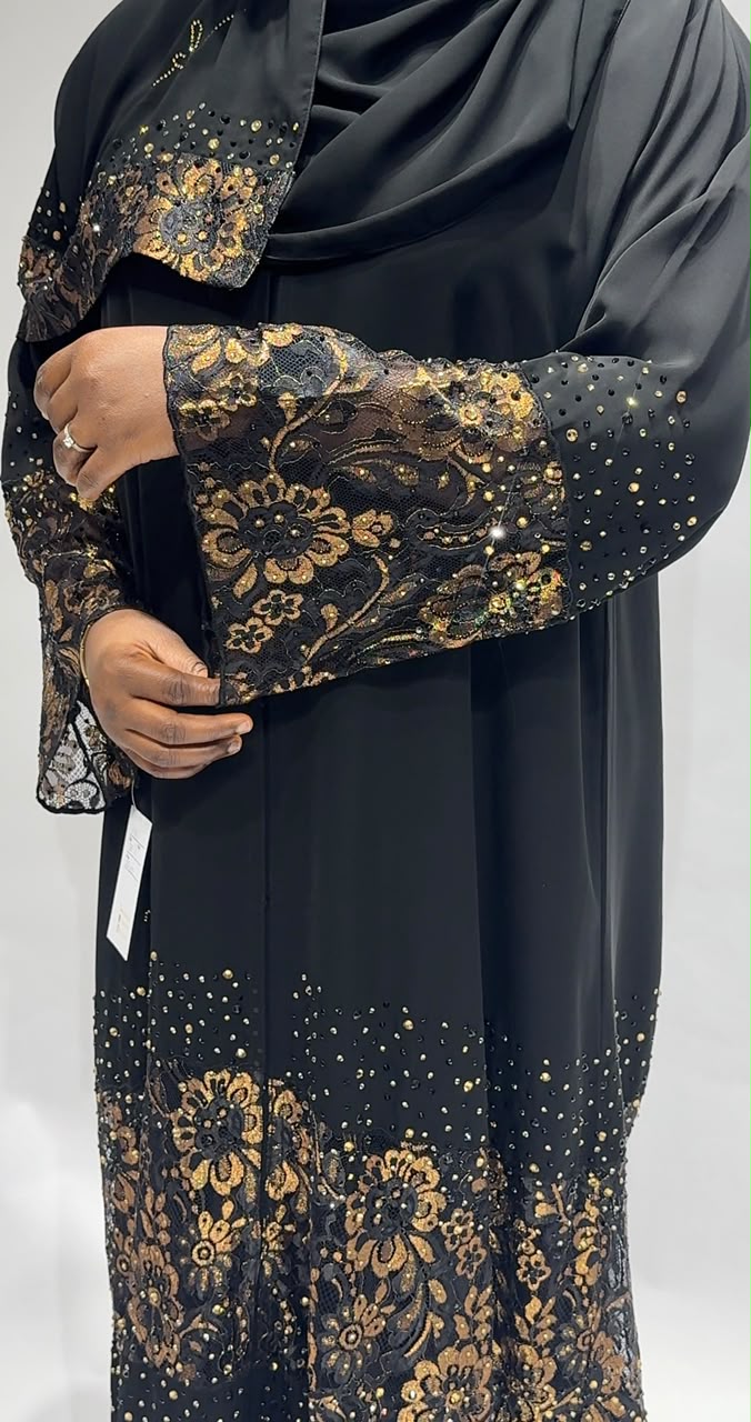 Midnight Gold lace Exclusive-Abaya