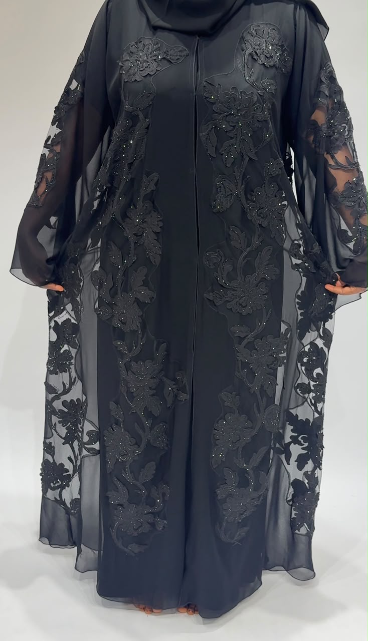 Noir transparent Embellished Abaya
