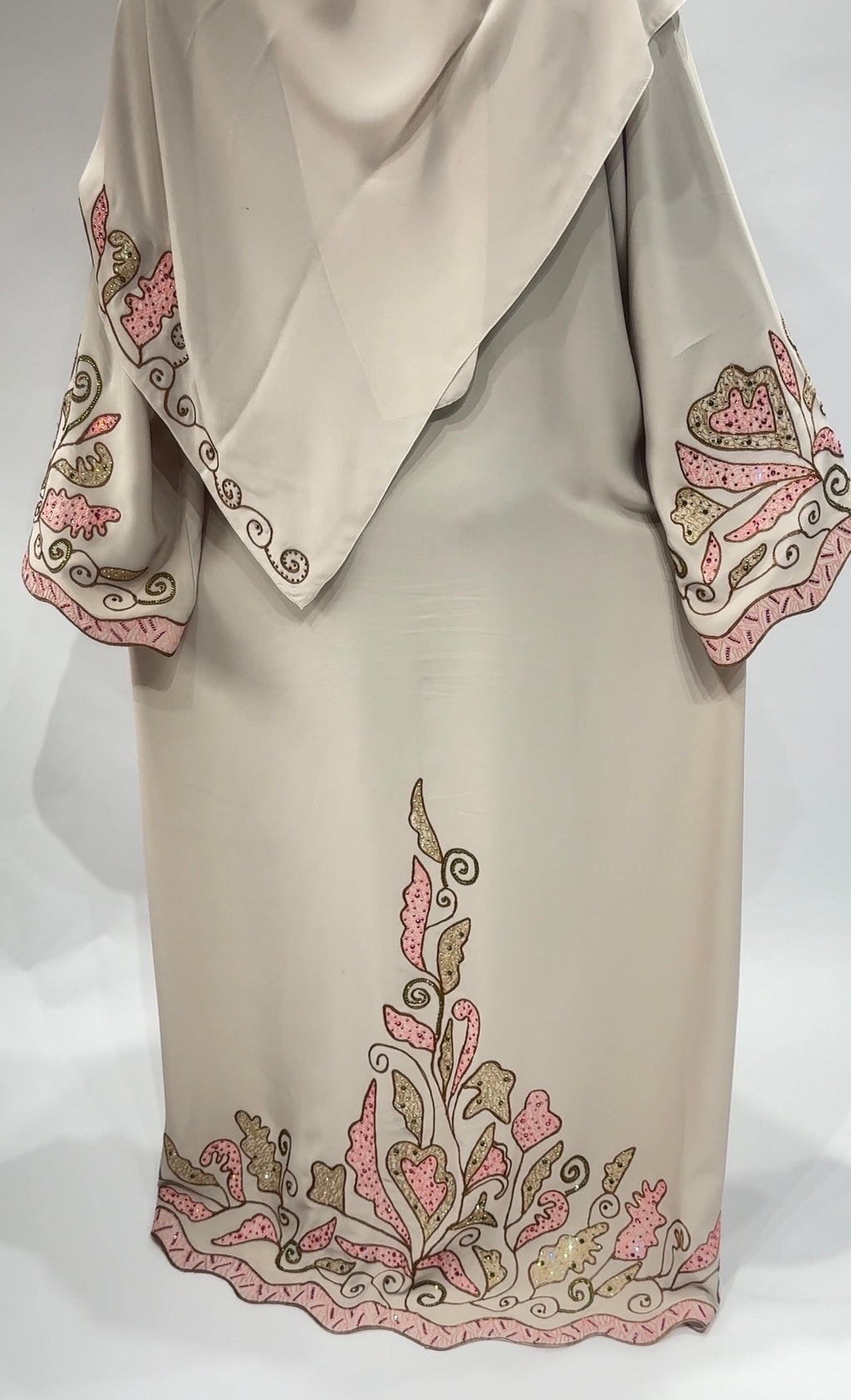 Cream & Blush Embroidered Floral Abaya