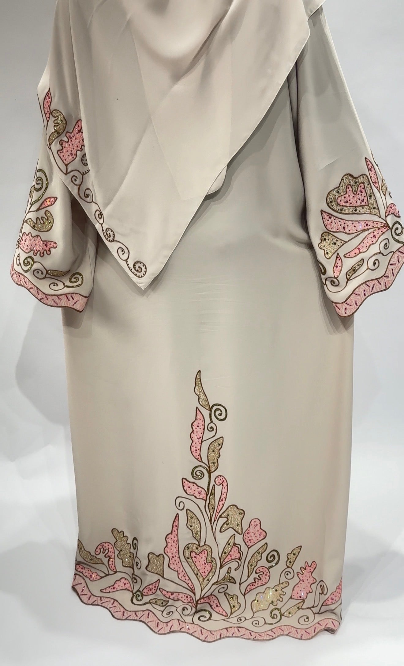 Cream & Blush Embroidered Floral Abaya