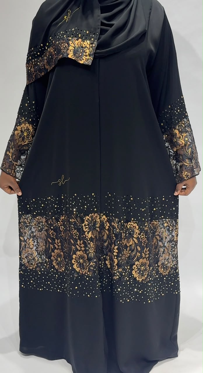 Midnight Gold lace Exclusive-Abaya