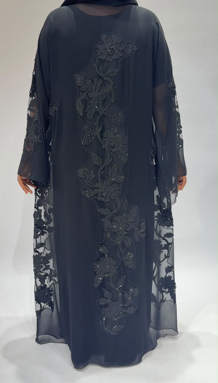 Noir transparent Embellished Abaya