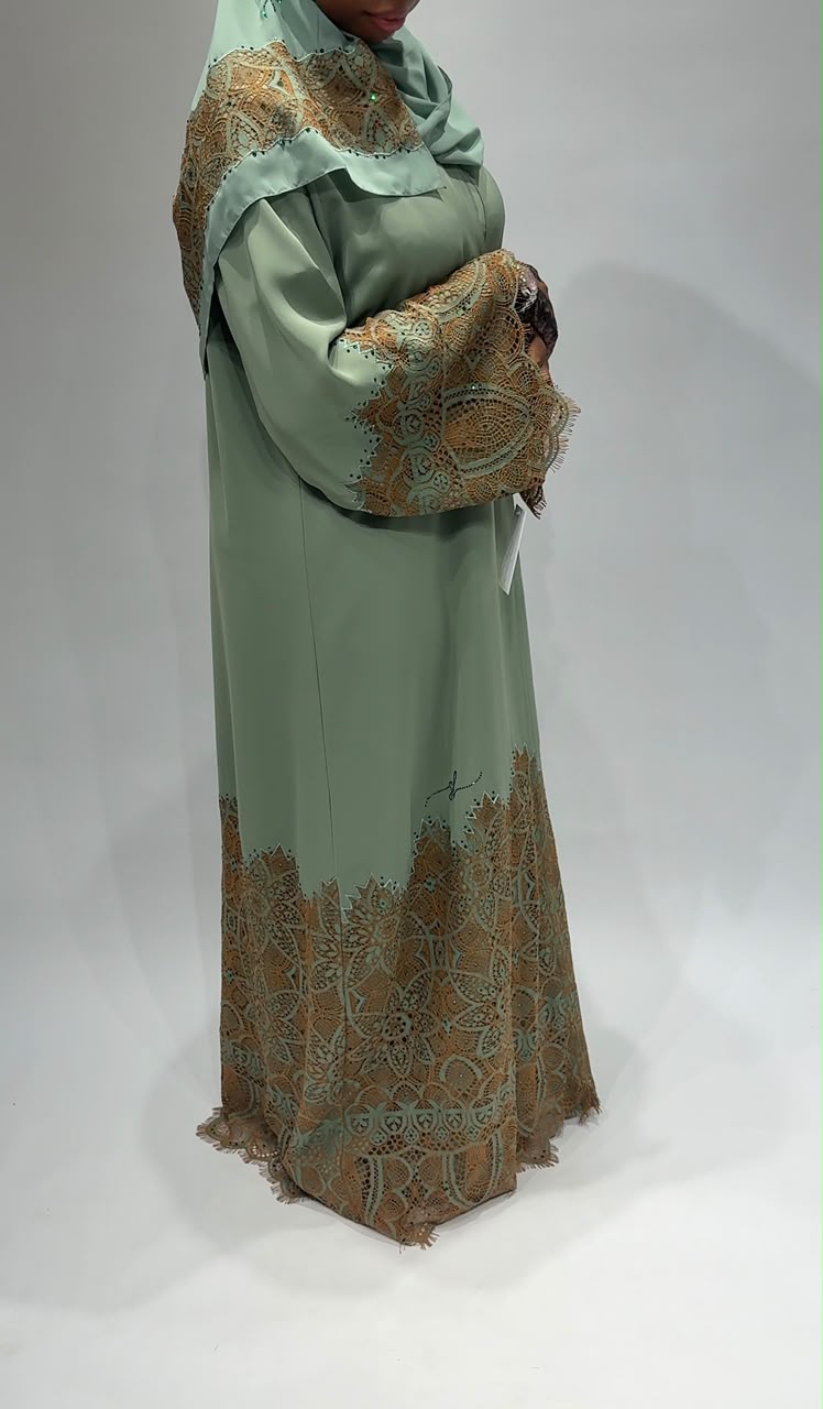 Sage lace Exclusive Abaya