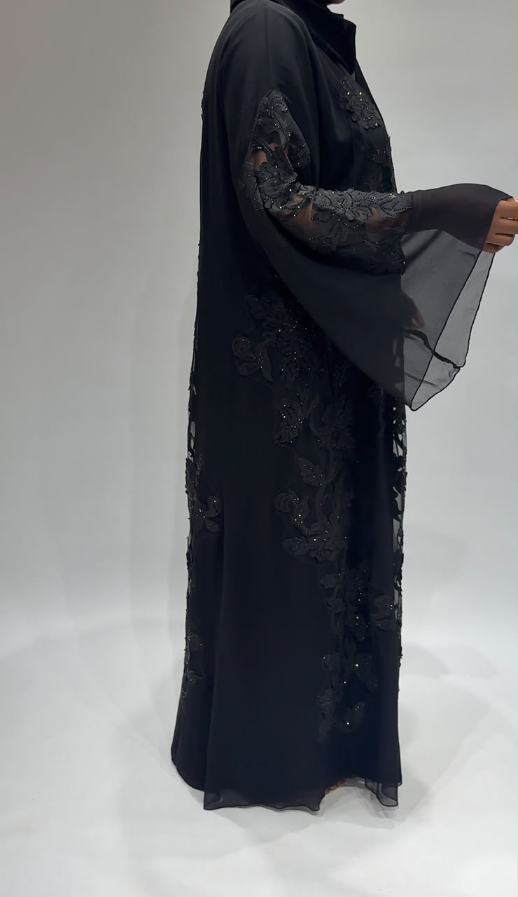 Noir transparent Embellished Abaya