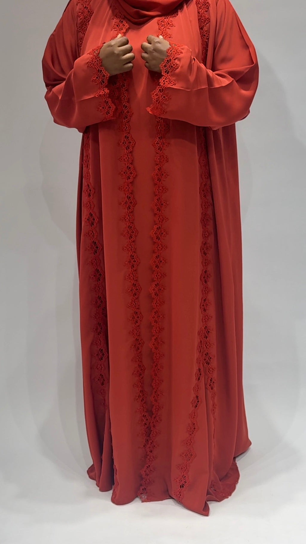 Coral Rose Lace Elegance Abaya