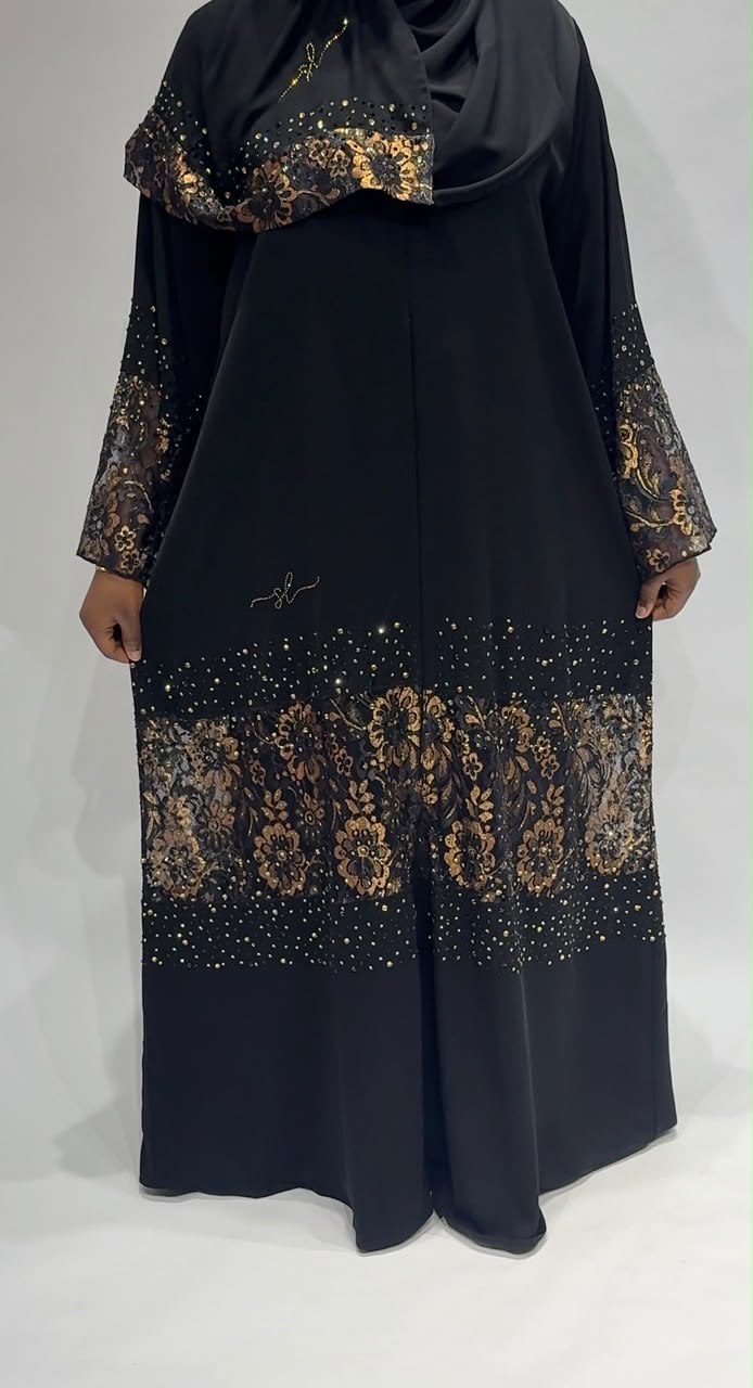 Midnight Gold lace Exclusive-Abaya